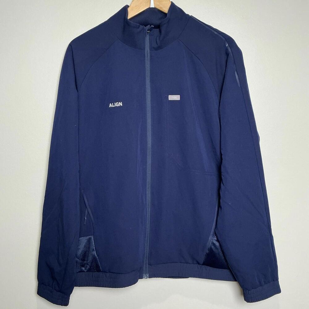 Figs Men's Cobaki Scrub Jacket LARGE Full Zip Navy Blue Lined Technical "ALIGN"‎